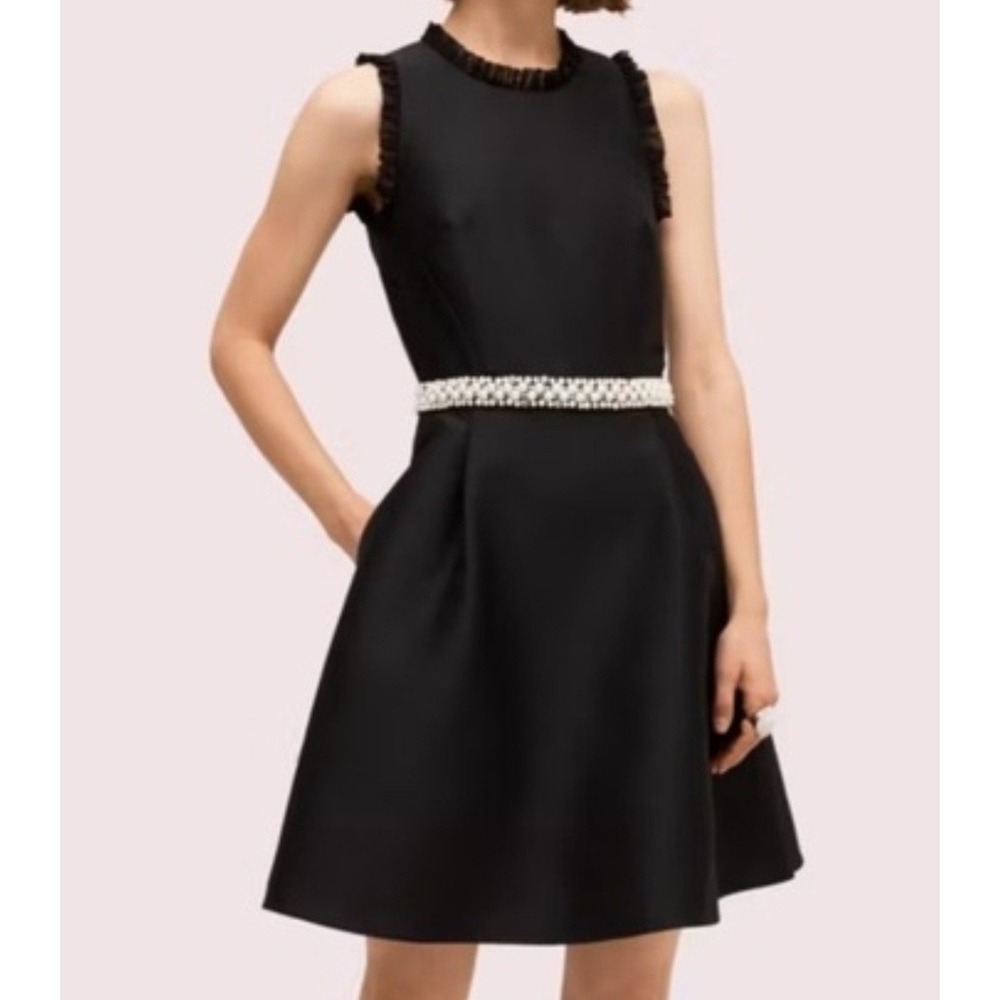 $468 NEW Kate Spade Black Cocktail Dress Pearl Rhinestone Fit Flare MIKADO small